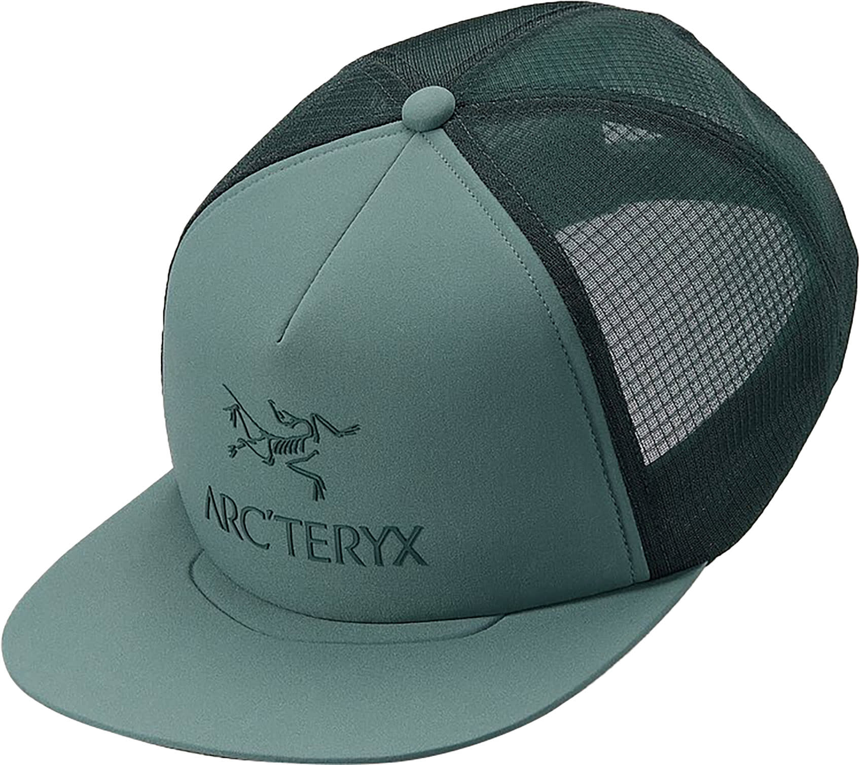 ARC’TERYX / LOGO TRUCKER FLAT MESH CAP LABYRINTH Arc'teryx Logo Trucker Flat Labyrinth at CareOfCarl.com